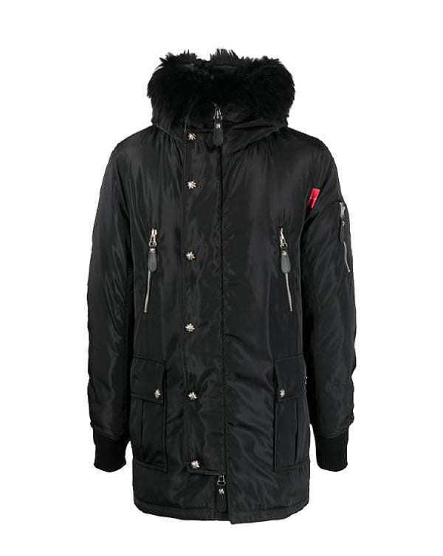 Men John Richmond Outerwear | Long Jacket With Hood Black