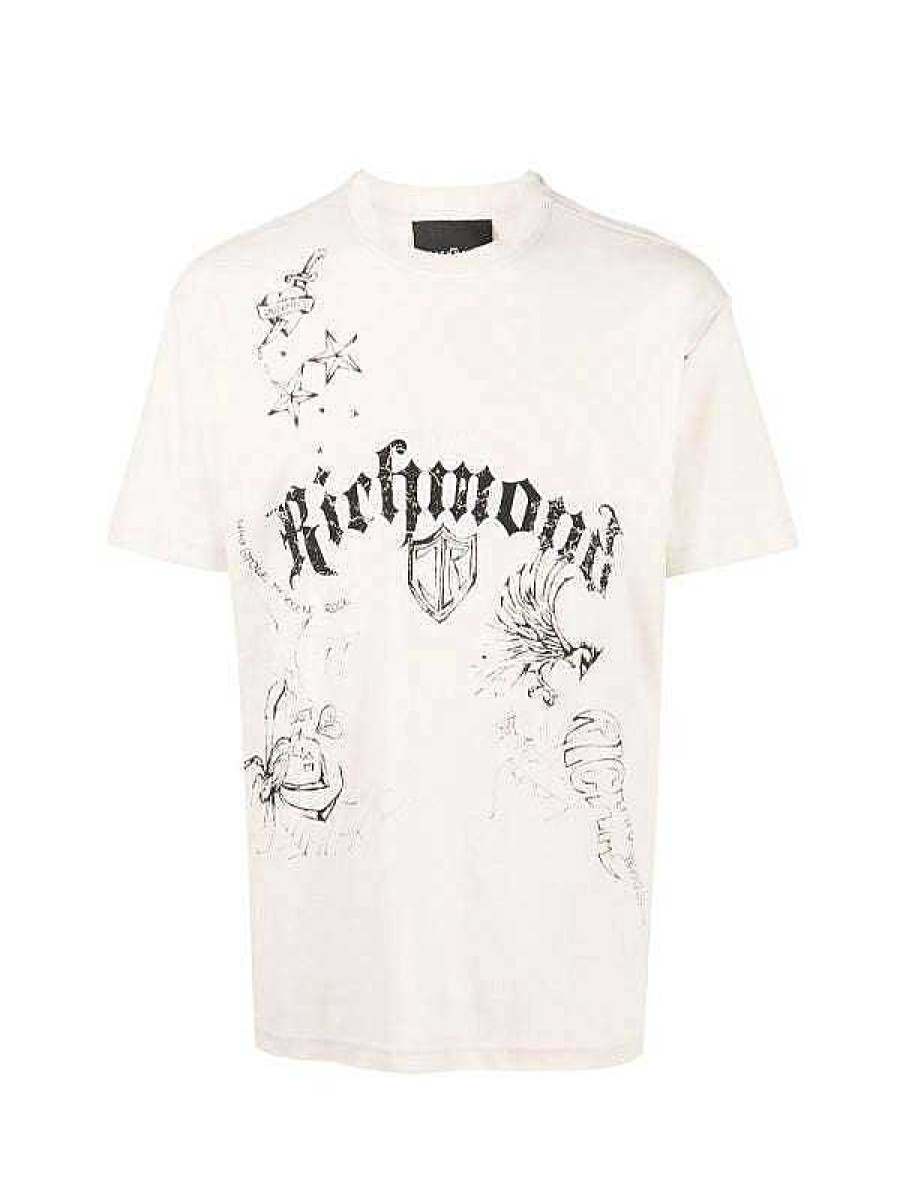 Men John Richmond T-Shirts | T-Shirt With Logo And Print Ivory