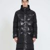 Men John Richmond Outerwear | Long Down Jacket With Ton Sur Ton Print Black