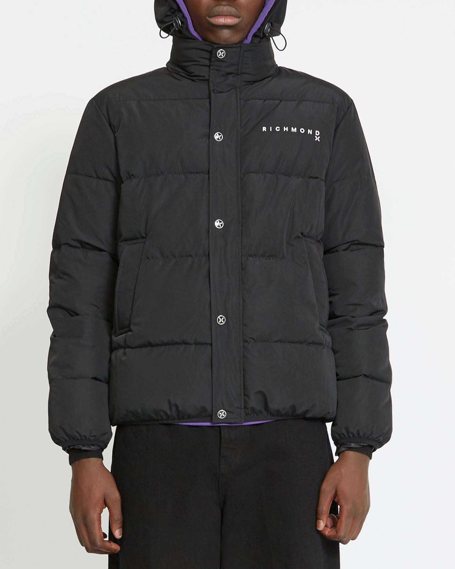 Men John Richmond Outerwear | Down Jacket With Logo On The Front Black