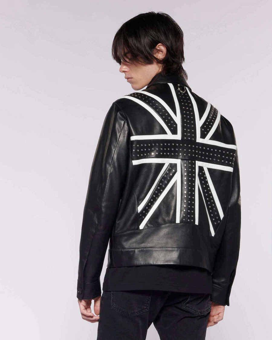 Archives John Richmond John Richmond | Genuine Leather Jacket With Studs And Contrasting Logo Black