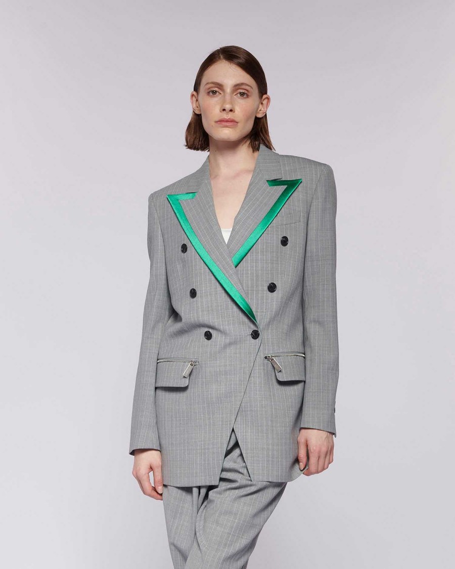 Archives John Richmond John Richmond | Double-Breasted Jacket With Stripes Grey