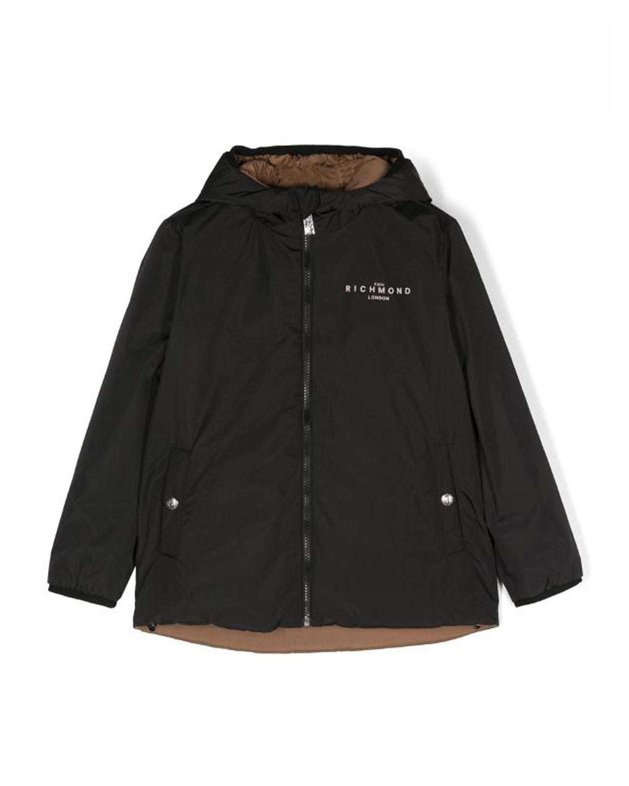 Kidswear John Richmond | Down Jacket With Logo And Hood Black