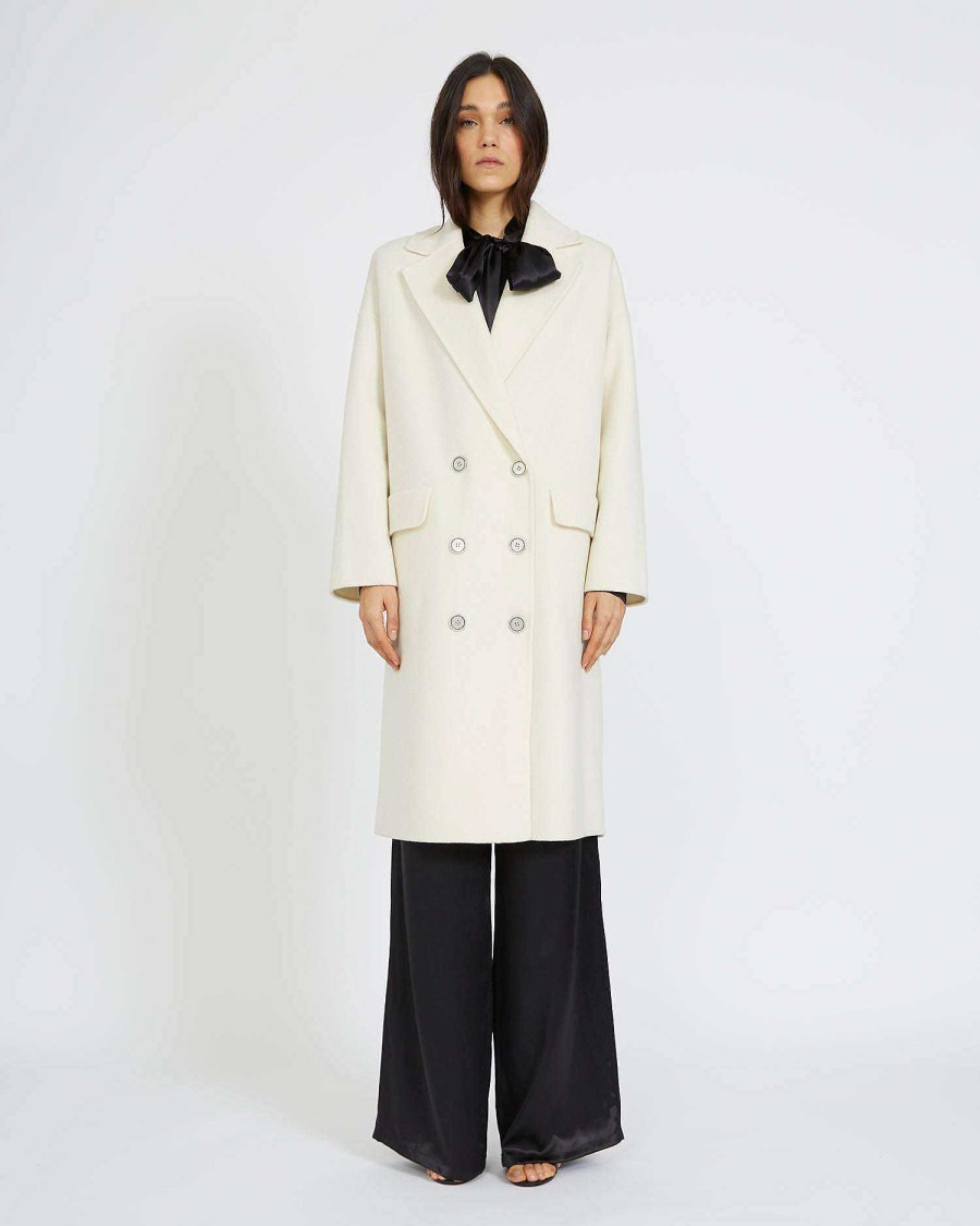 Women John Richmond Outerwear | Double-Breasted Coat With Print On The Back White