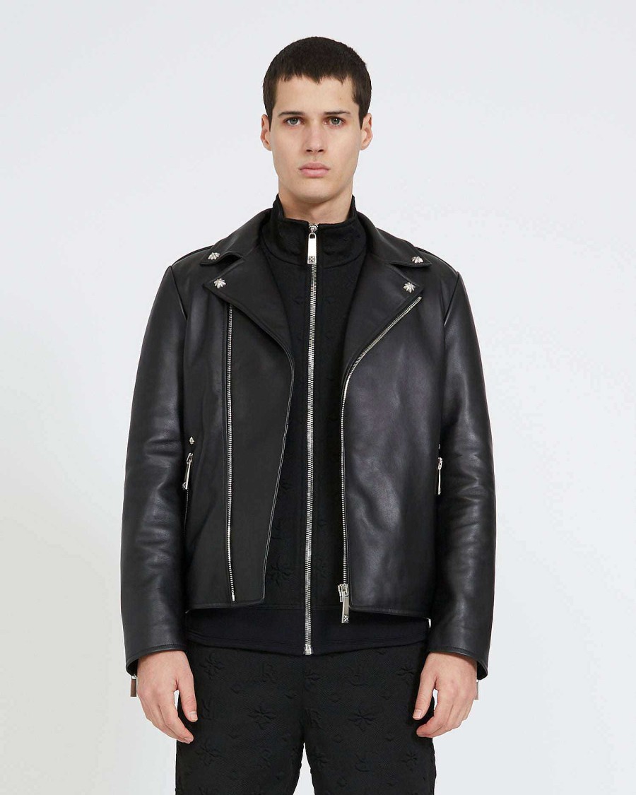 Men John Richmond Outerwear | Leather Jacket With Print On The Back Black