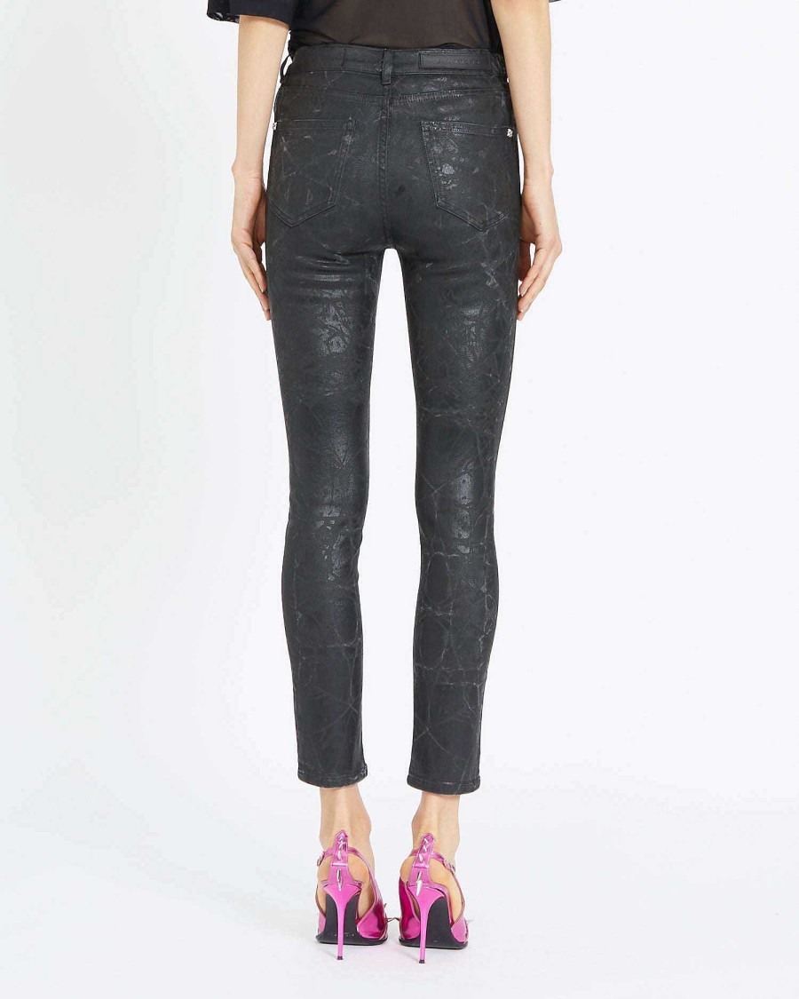 Women John Richmond Jeans | Slim Jeans With Ton Sur Ton Pattern Black