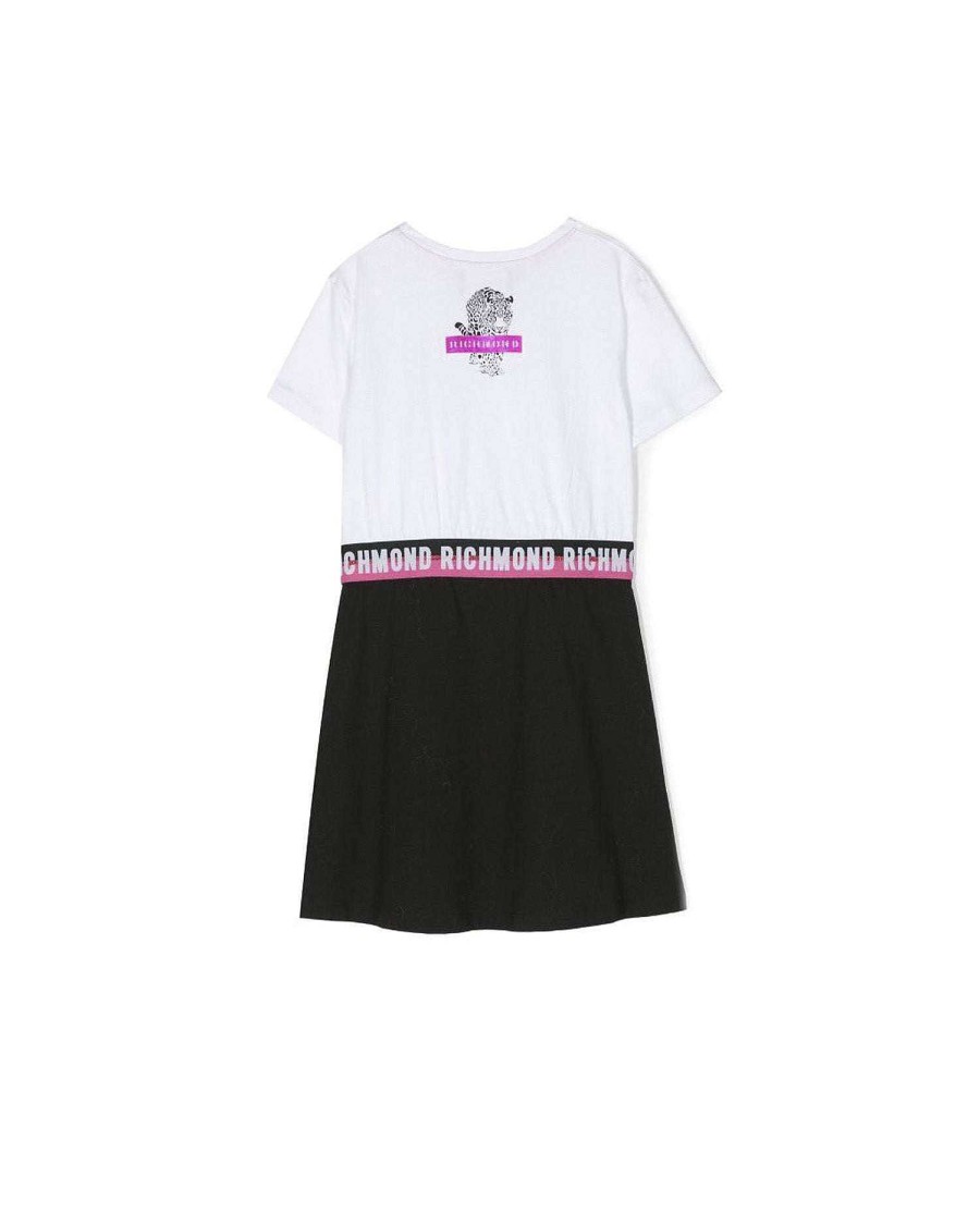 Archives John Richmond Girl (3 - 16 Years) | Short Dress With Contrasting Design And Logo White