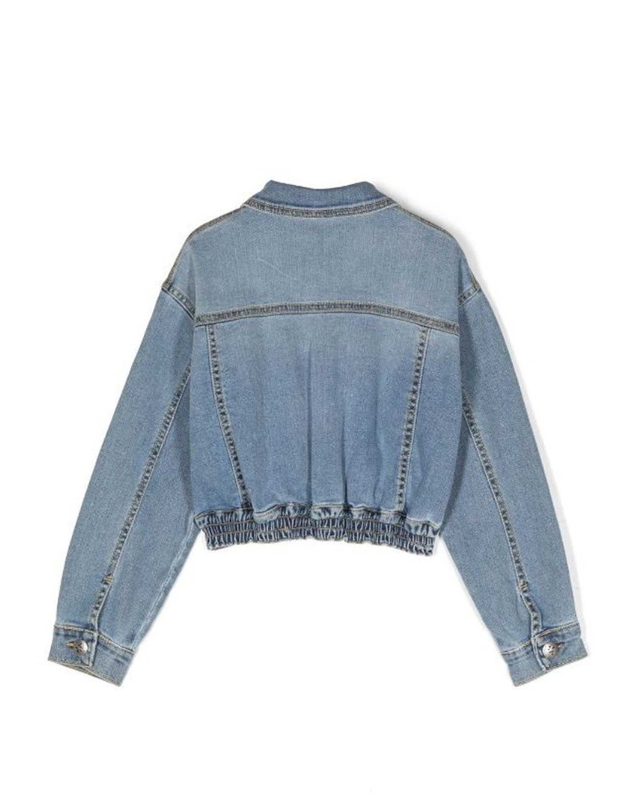 Archives John Richmond Girl (3 - 16 Years) | Denim Jacket With Lettering And Contrast Pattern Light Blue