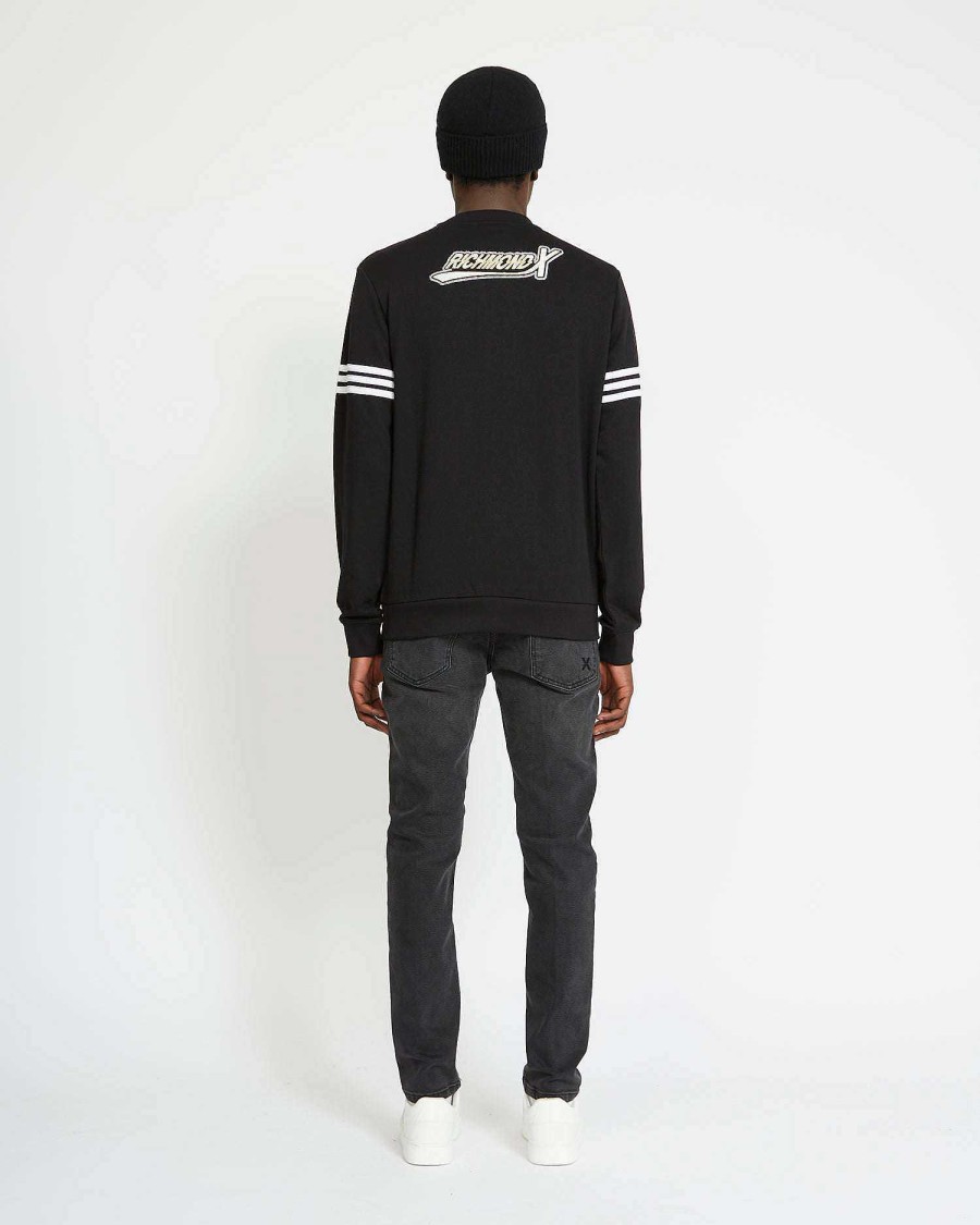 Men John Richmond Sweatshirts | Sweatshirt With Logo And Bands On The Sleeves Black