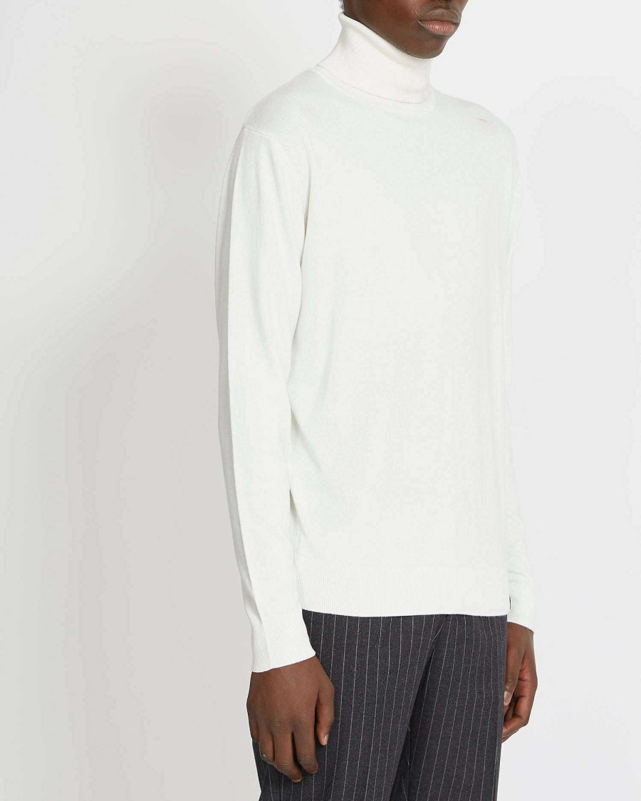 Men John Richmond Knitwear | Turtleneck Sweater With Contrasting Edges White