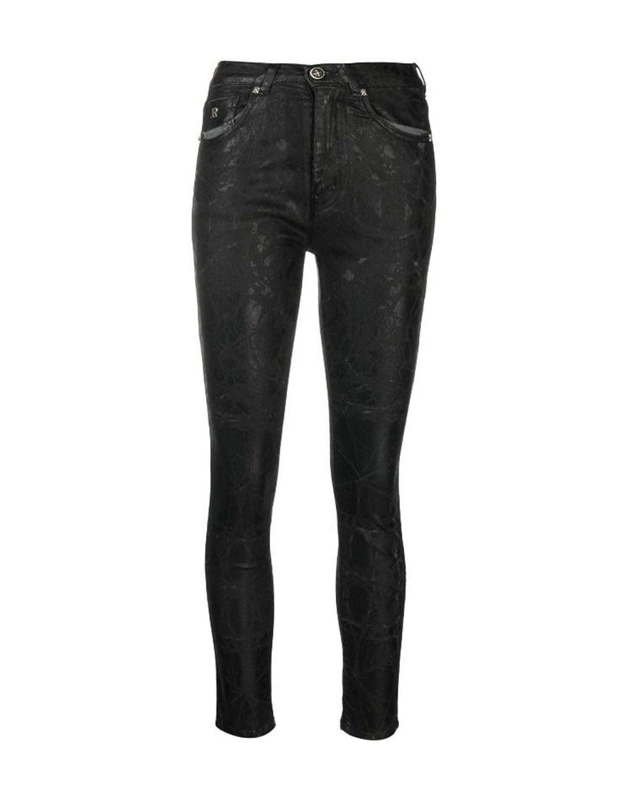 Women John Richmond Jeans | Slim Jeans With Ton Sur Ton Pattern Black