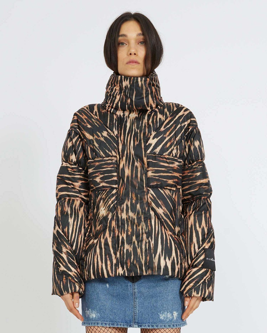 Women John Richmond Outerwear | Down Jacket With Contrasting Pattern Leopard Print