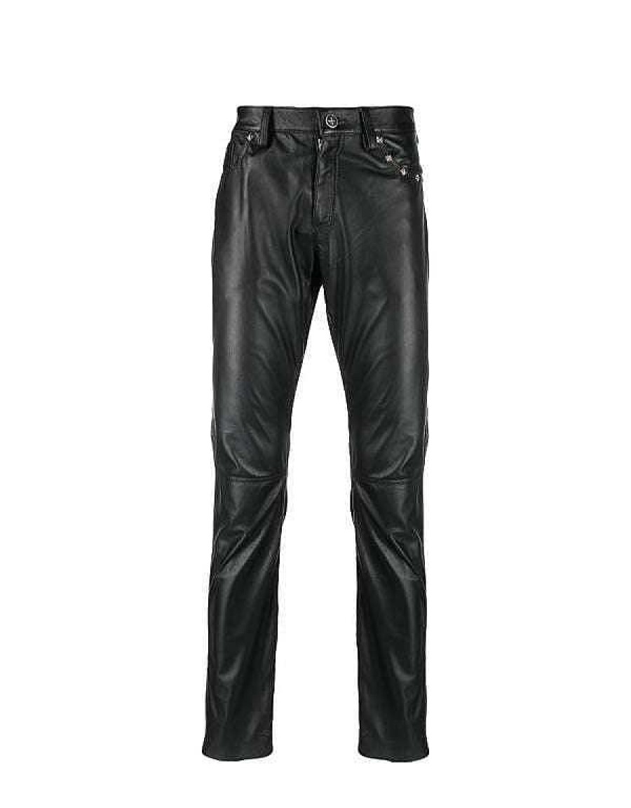 Men John Richmond Trousers | Skinny Pants In Faux Leather Black