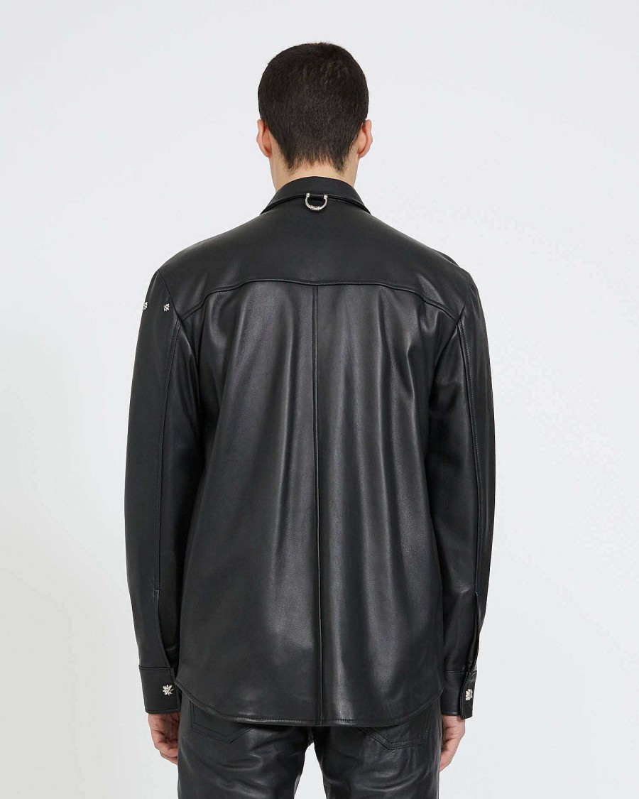 Men John Richmond Shirts | Leather Shirt With Clip Closure Black