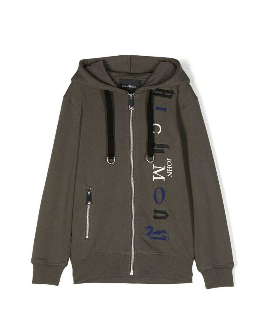 Kidswear John Richmond | Hoodie With Contrasting Vertical Logo Green