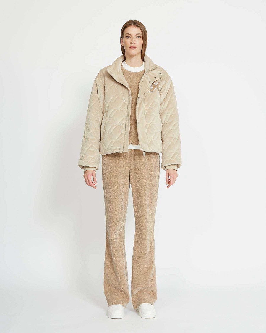 Women John Richmond Outerwear | Down Jacket With Logo On The Front Beige