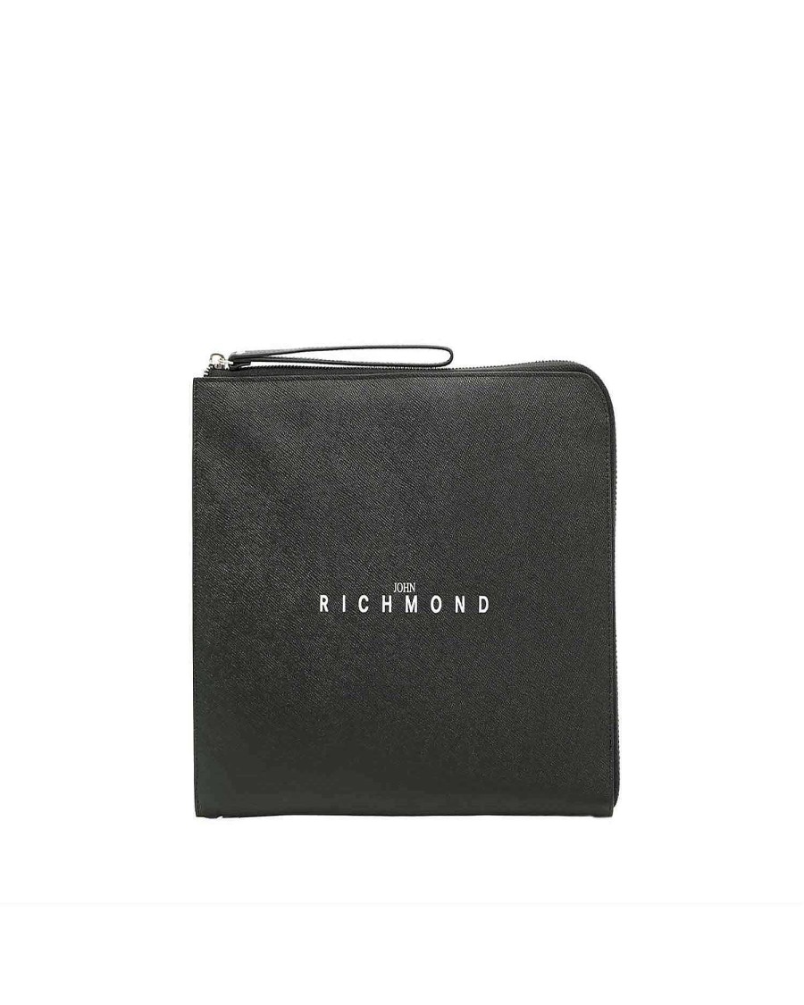 Accessories & Parfums John Richmond | Slim Leather Clutch Bag Black