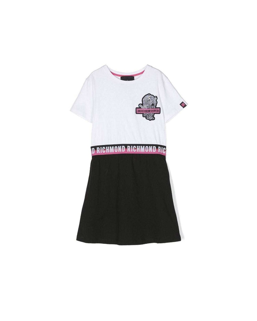 Archives John Richmond Girl (3 - 16 Years) | Short Dress With Contrasting Design And Logo White