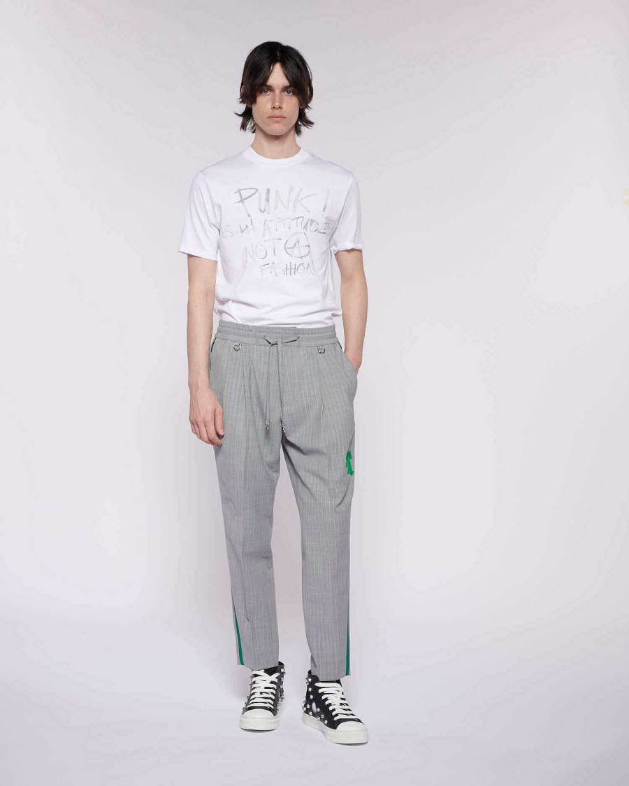 Archives John Richmond John Richmond | Striped Trousers With Contrasting Band And Logo Grey