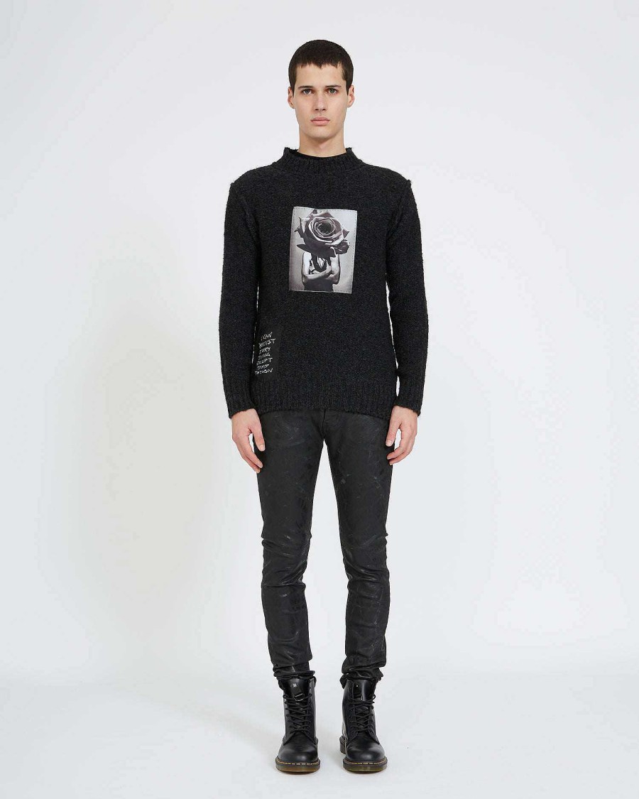 Men John Richmond Knitwear | Half High Neck Sweater With Print Black