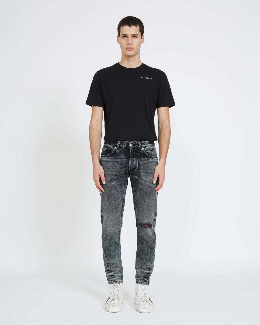 Men John Richmond Jeans | Slim Jeans With Rips On The Front And Iconic "Rich" Logo On The Back Grey