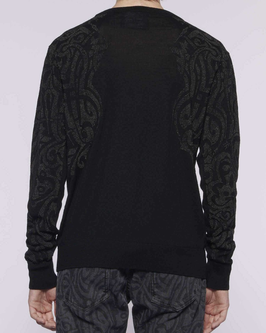 Archives John Richmond John Richmond | Sweater With Borders Pattern On The Sleeves Black