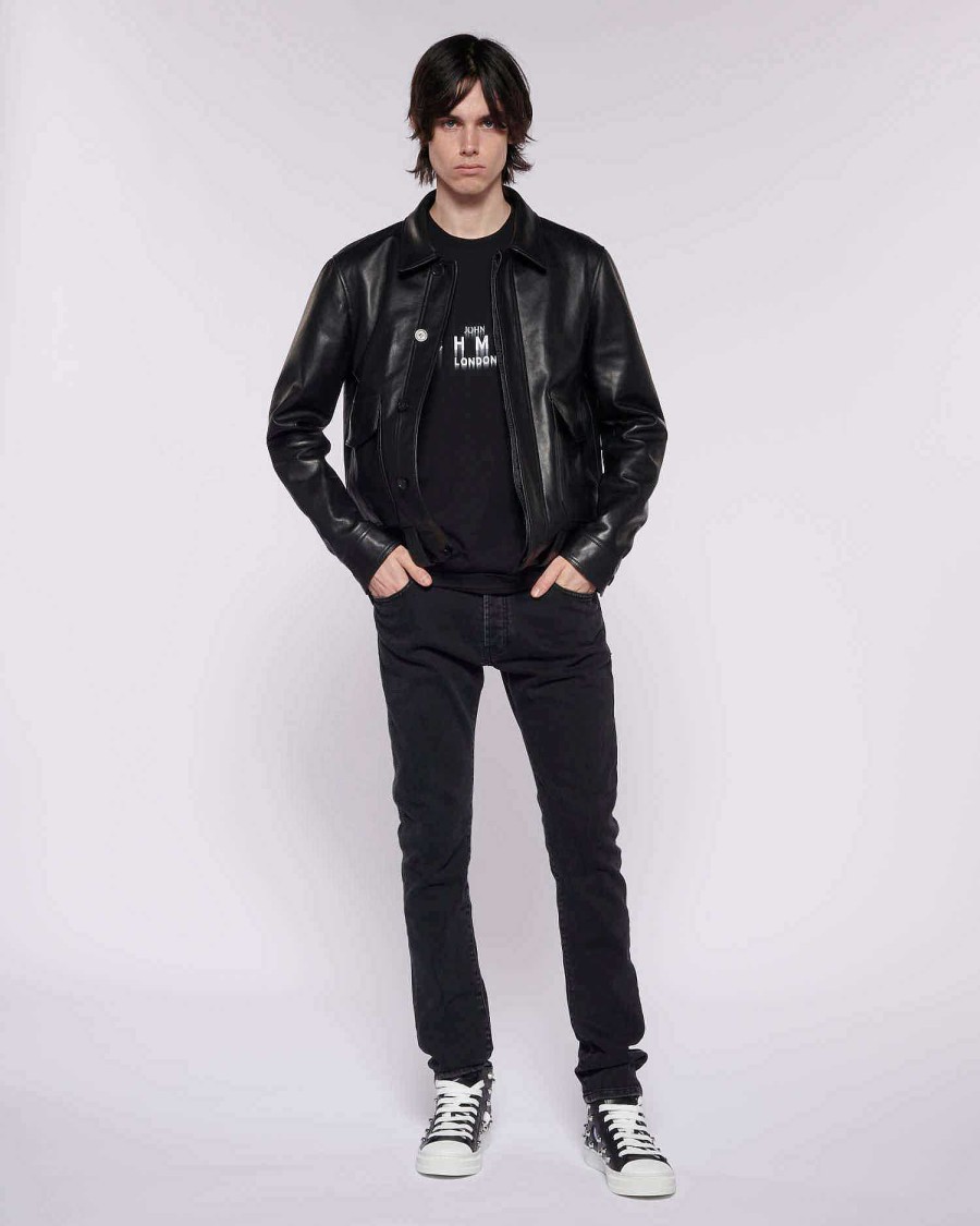 Archives John Richmond John Richmond | Genuine Leather Jacket With Studs And Contrasting Logo Black