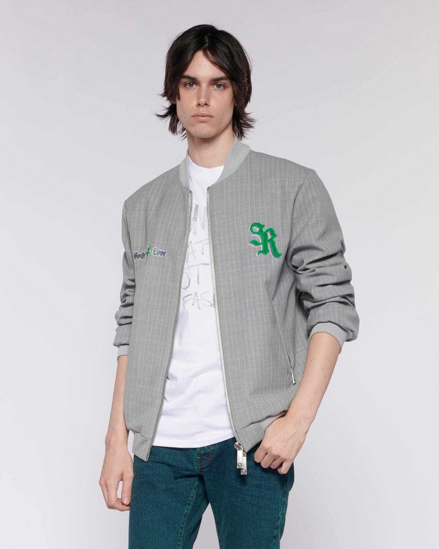 Archives John Richmond John Richmond | Bomber Striped Con Logo E Grafica A Contrasto Grey