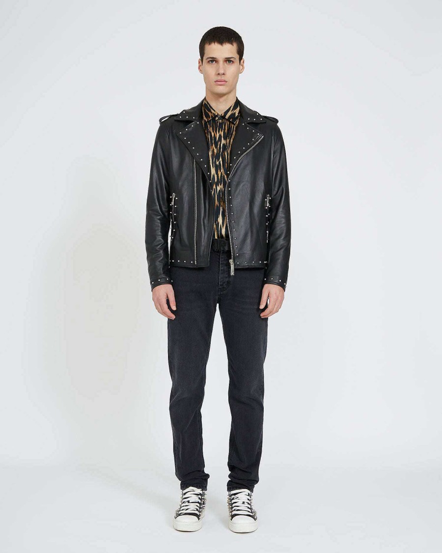 Men John Richmond Outerwear | Leather Jacket With Application On The Back Black