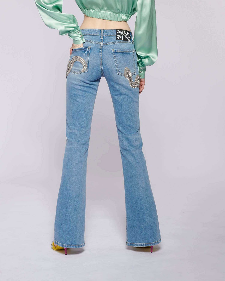 Archives John Richmond John Richmond | Flared Jeans With Snake In Sequins Light Blue