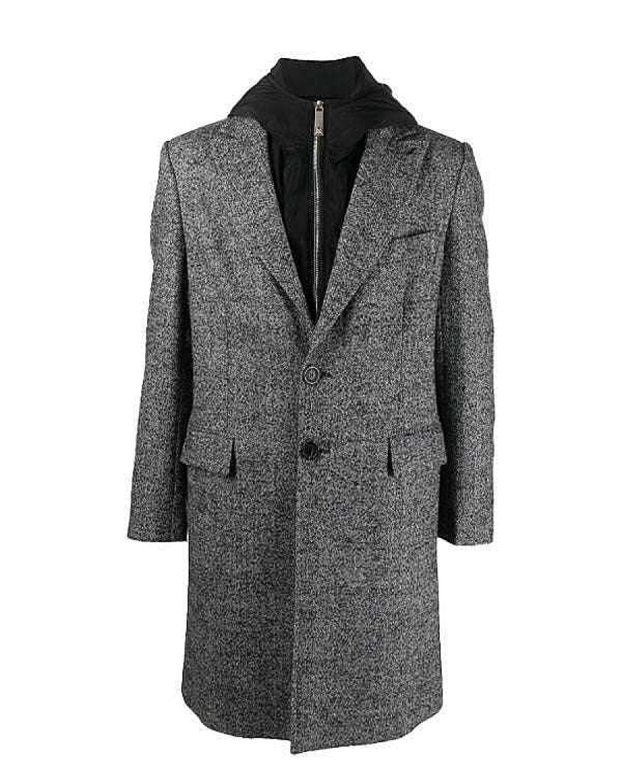 Men John Richmond Outerwear | Long Coat With Sweatshirt Inside Black