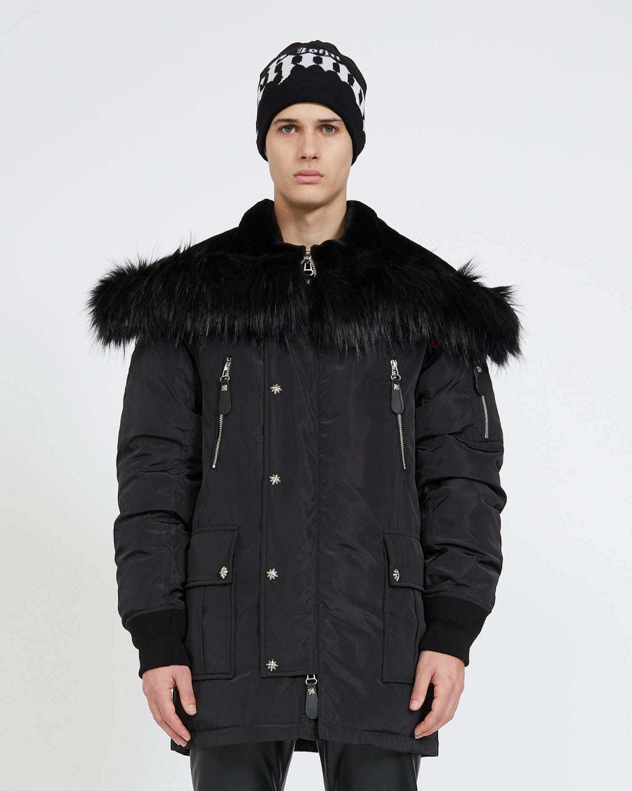 Men John Richmond Outerwear | Long Jacket With Hood Black