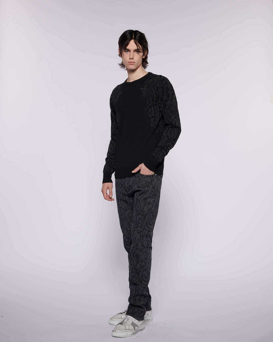 Archives John Richmond John Richmond | Sweater With Borders Pattern On The Sleeves Black