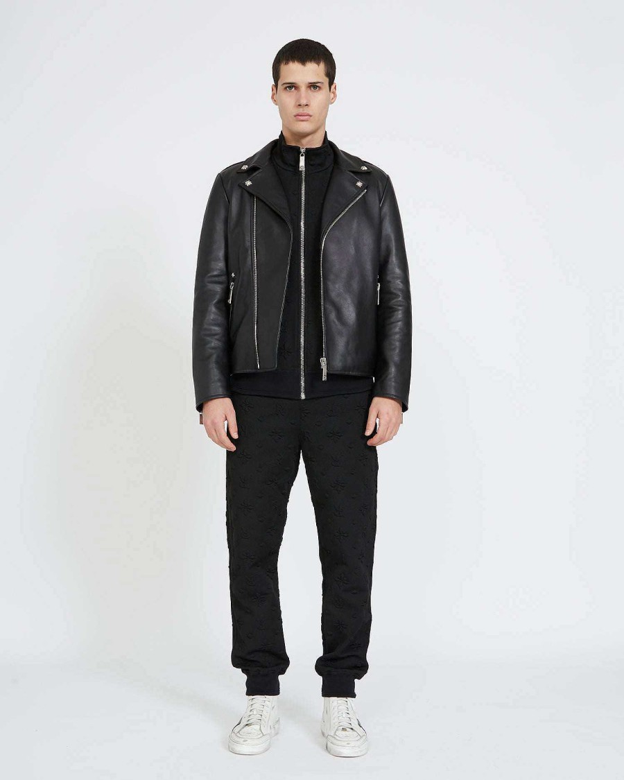 Men John Richmond Outerwear | Leather Jacket With Print On The Back Black