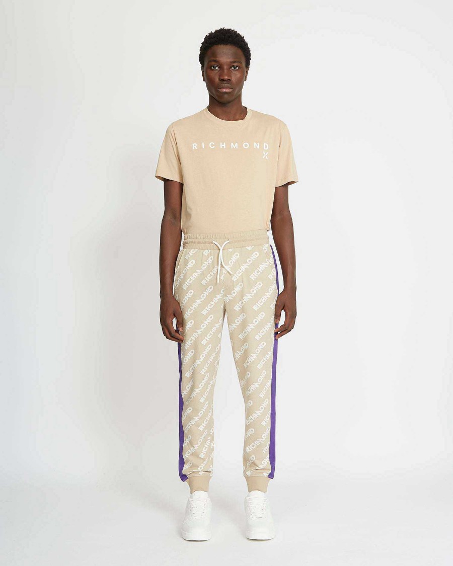 Men John Richmond Trousers And Jeans | Jogging Pants With Logo Beige