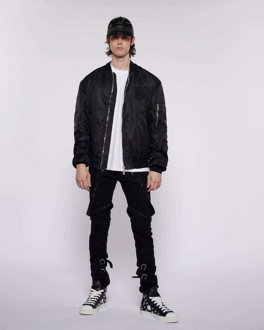 Archives John Richmond John Richmond | Striped Bomber Jacket With Logo On The Front Black