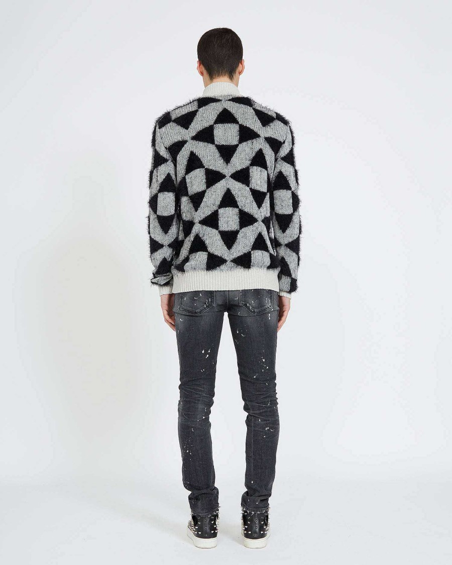 Men John Richmond Knitwear | Turtleneck Sweater With Contrasting Pattern White Black