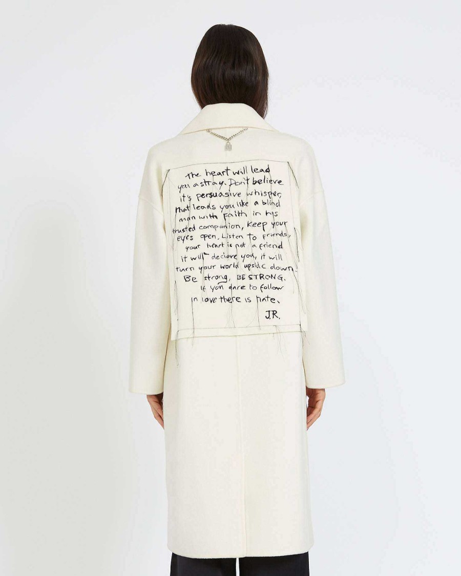 Women John Richmond Outerwear | Double-Breasted Coat With Print On The Back White