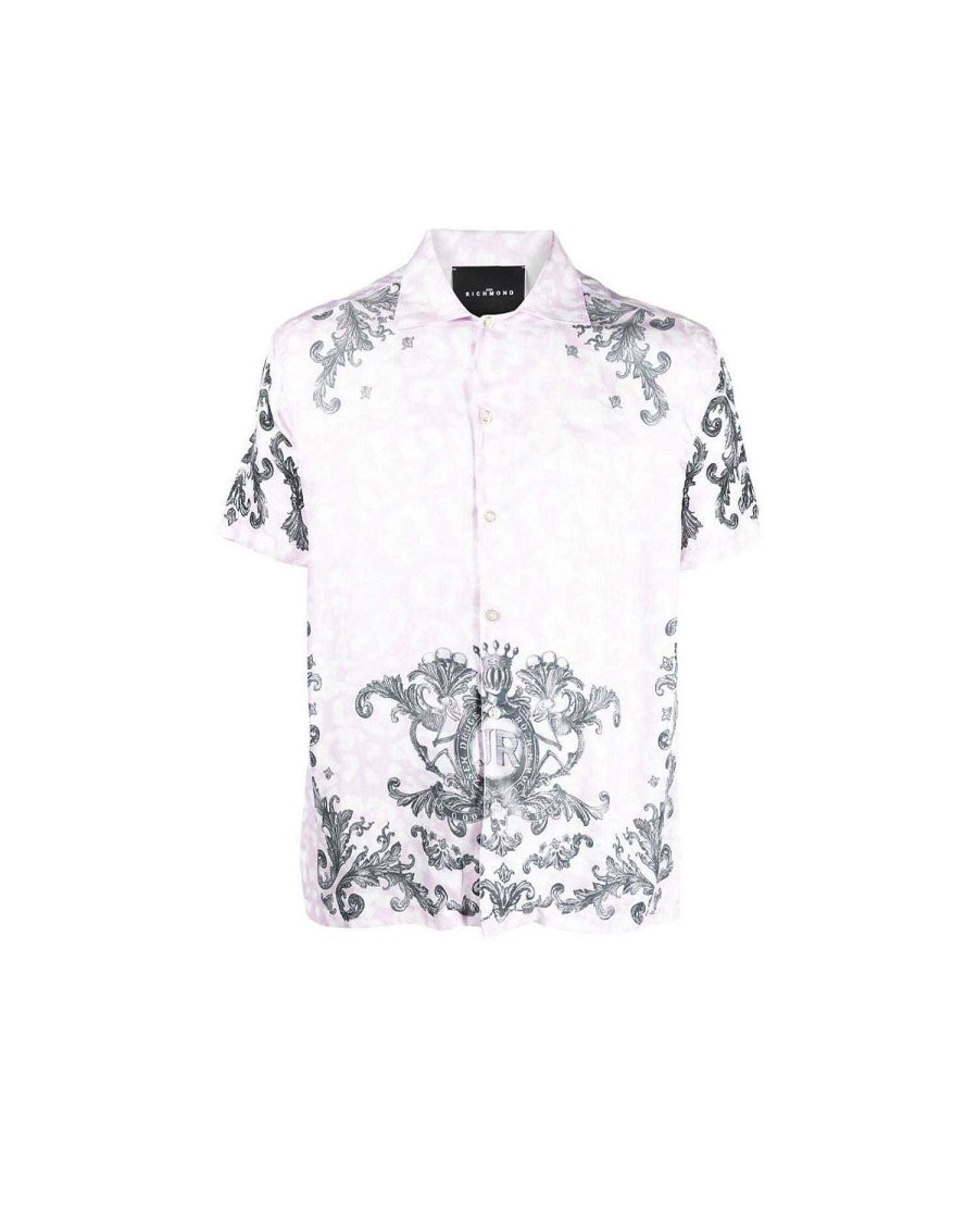 Archives John Richmond John Richmond | Printed Shirt With Jr Logo On Front Pink/Grey Pattern