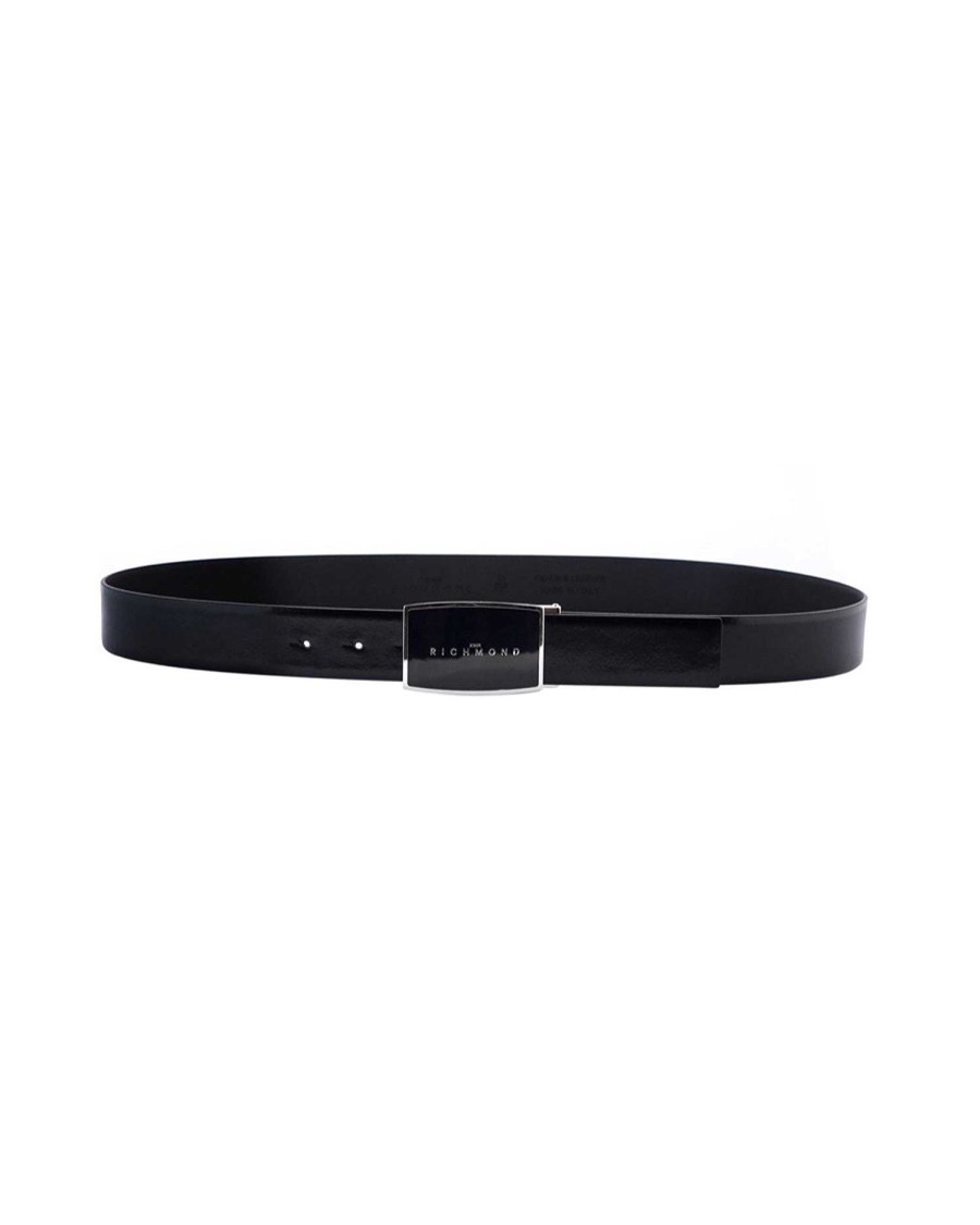 Archives John Richmond | Leather Belt With Rectangular Metal Buckle Black