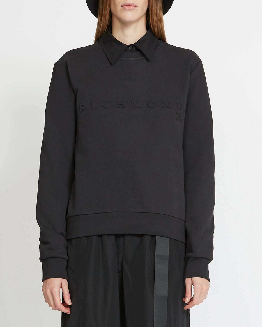 Women John Richmond Sweatshirts | Sweatshirt With Ton Sur Ton Logo Black