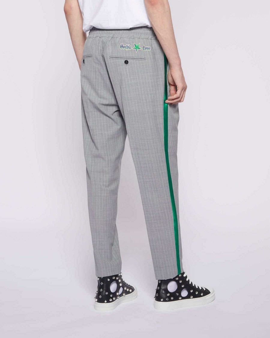 Archives John Richmond John Richmond | Striped Trousers With Contrasting Band And Logo Grey