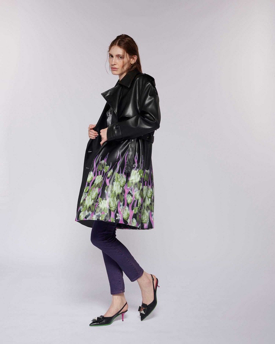 Archives John Richmond John Richmond | Leather Effect Trench Coat With Pattern Black