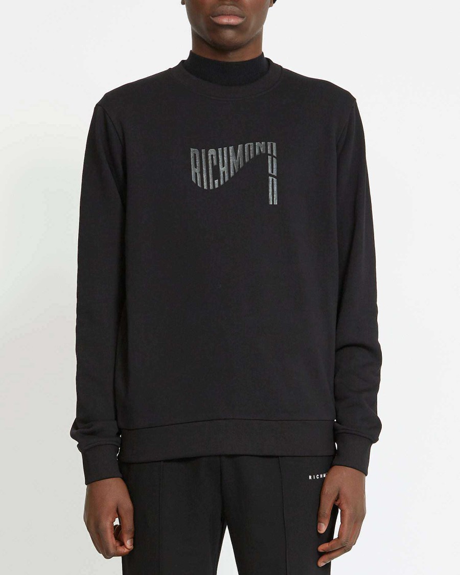 Men John Richmond Sweatshirts | Sweatshirt With Contrast Logo And Graphic On The Front Black